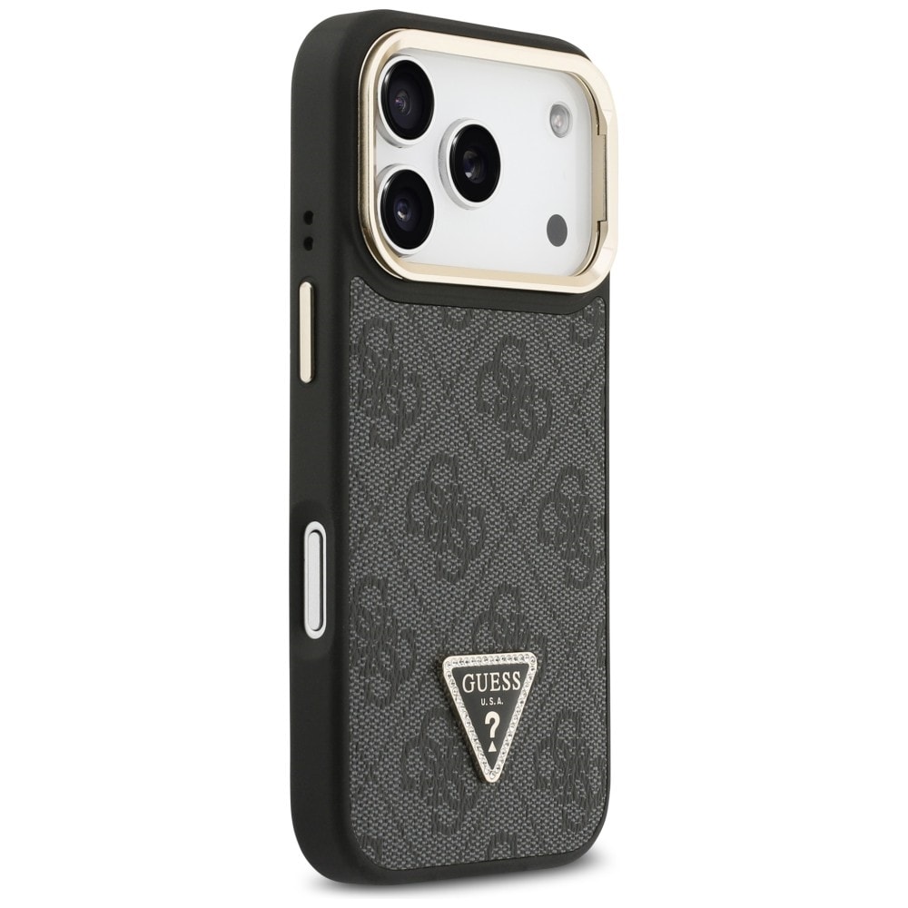 Guess 4G PU Triangle Logo & Stand Camera Magsafe-etui for iPhone 17 Pro - Svart