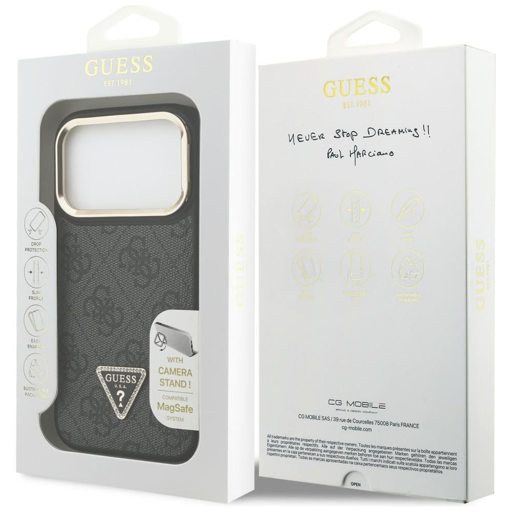 Guess 4G PU Triangle Logo & Stand Camera Magsafe-etui for iPhone 17 Pro - Svart