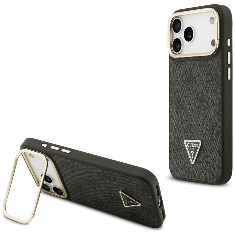Guess 4G PU Triangle Logo & Stand Camera Magsafe-etui til iPhone 17 Pro Max - Svart