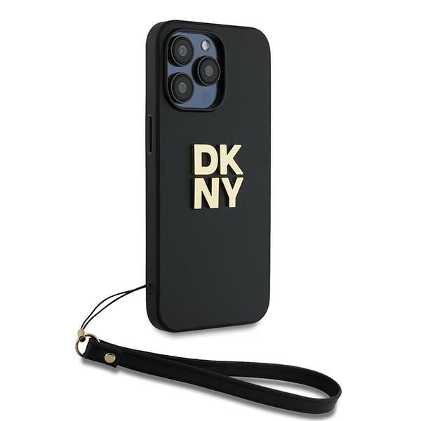 DKNY Wrist Strap Stock Logo-etui for iPhone 14 Pro - svart
