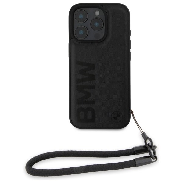BMW Signature Wordmark-ledningsetui i lær for iPhone 16 Pro - svart