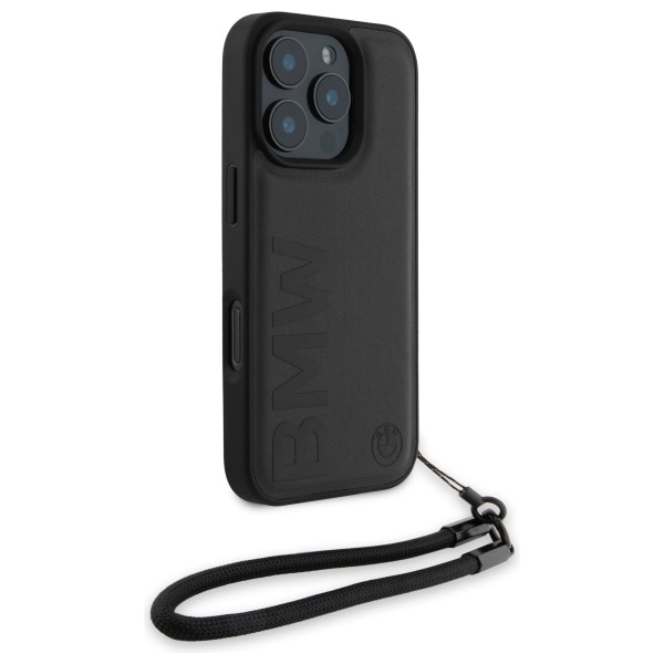 BMW Signature Wordmark-ledningsetui i lær for iPhone 16 Pro - svart
