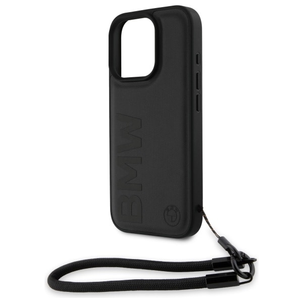 BMW Signature Wordmark-ledningsetui i lær for iPhone 16 Pro - svart