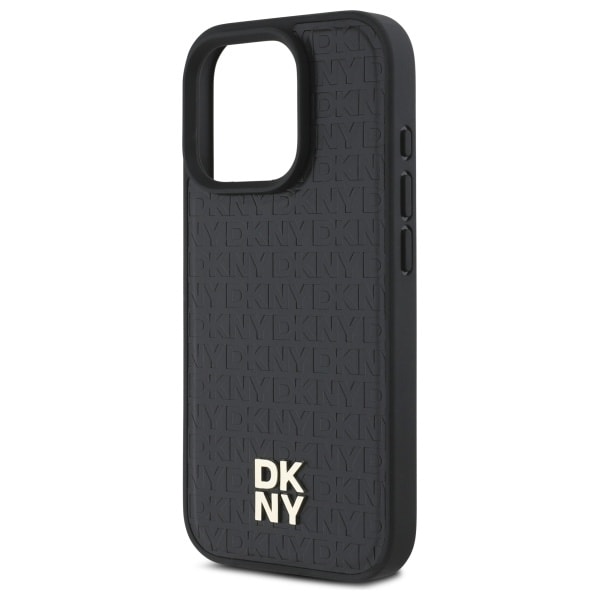 DKNY MagSafe iPhone 16 Pro-etui med gjentatt mønster og stablelogo - svart
