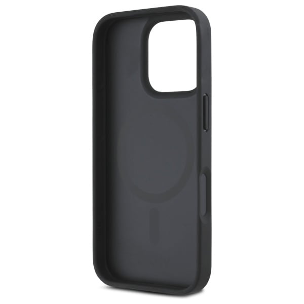DKNY MagSafe iPhone 16 Pro-etui med gjentatt mønster og stablelogo - svart