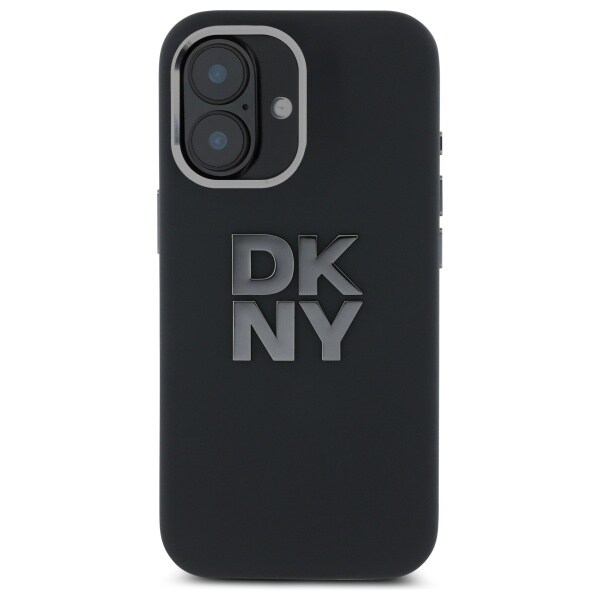 DKNY-etui i flytende silikon med metallogo iPhone 16 - svart