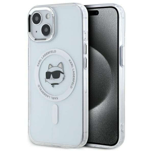 Karl Lagerfeld IML Choupette Head MagSafe iPhone 15 Plus-etui i metall - hvit