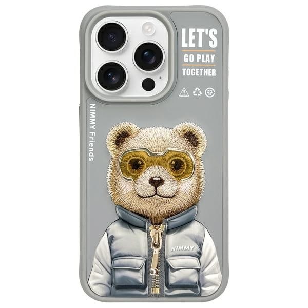 Nimmy Cool&Cute 2.0 Bear-etui for iPhone 15 Pro - Grå