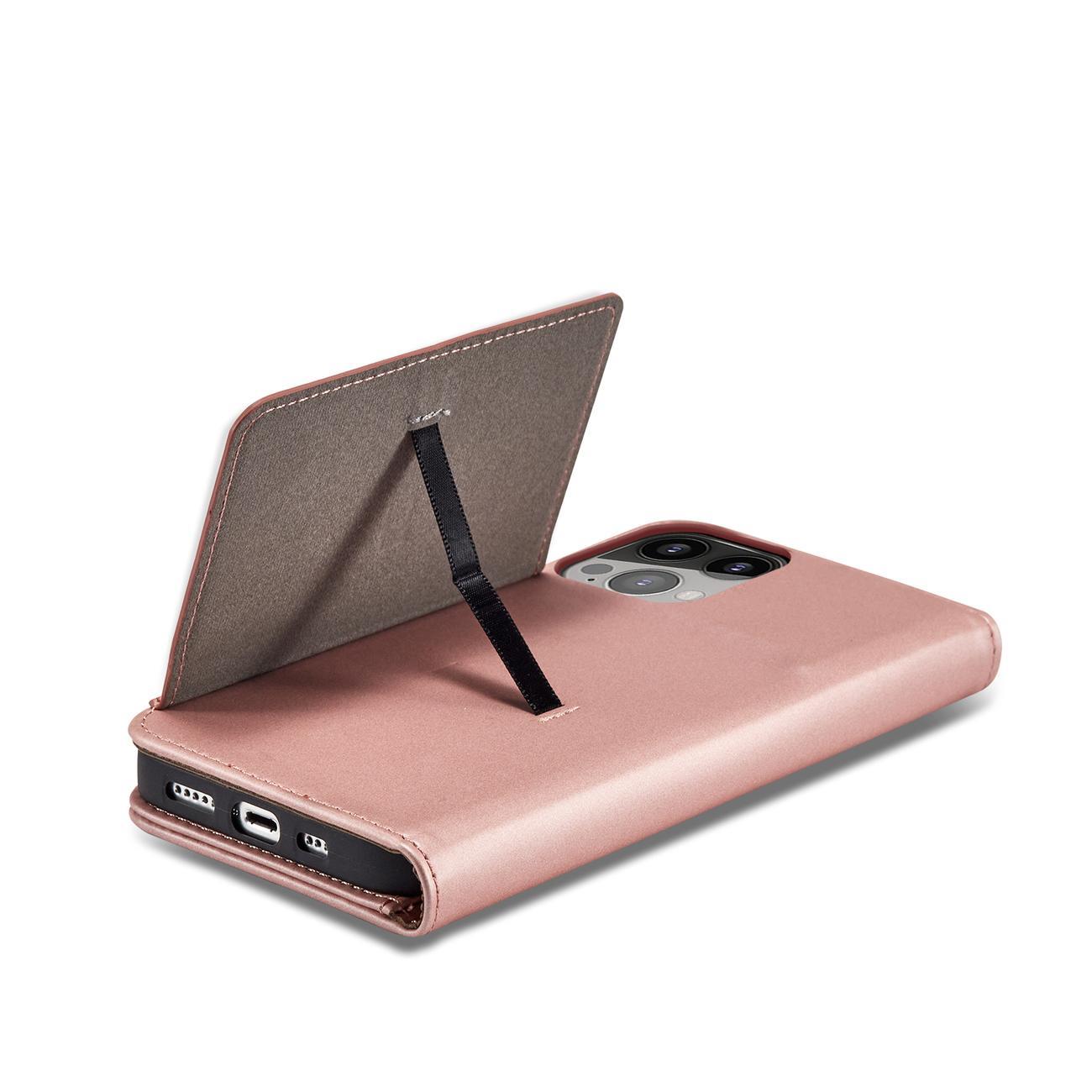 Magnet Kortveske for iPhone 14 Pro Max flip cover lommebok stativ rosa