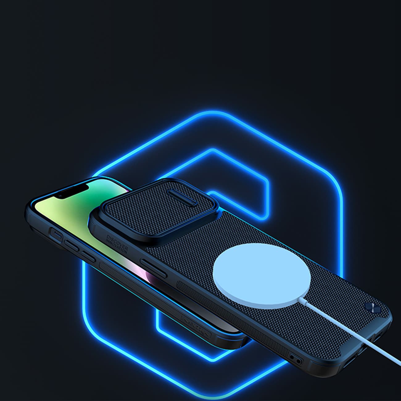 Nillkin Textured S Case for iPhone 14 Plus, pansrede deksel med kameradeksel, blå