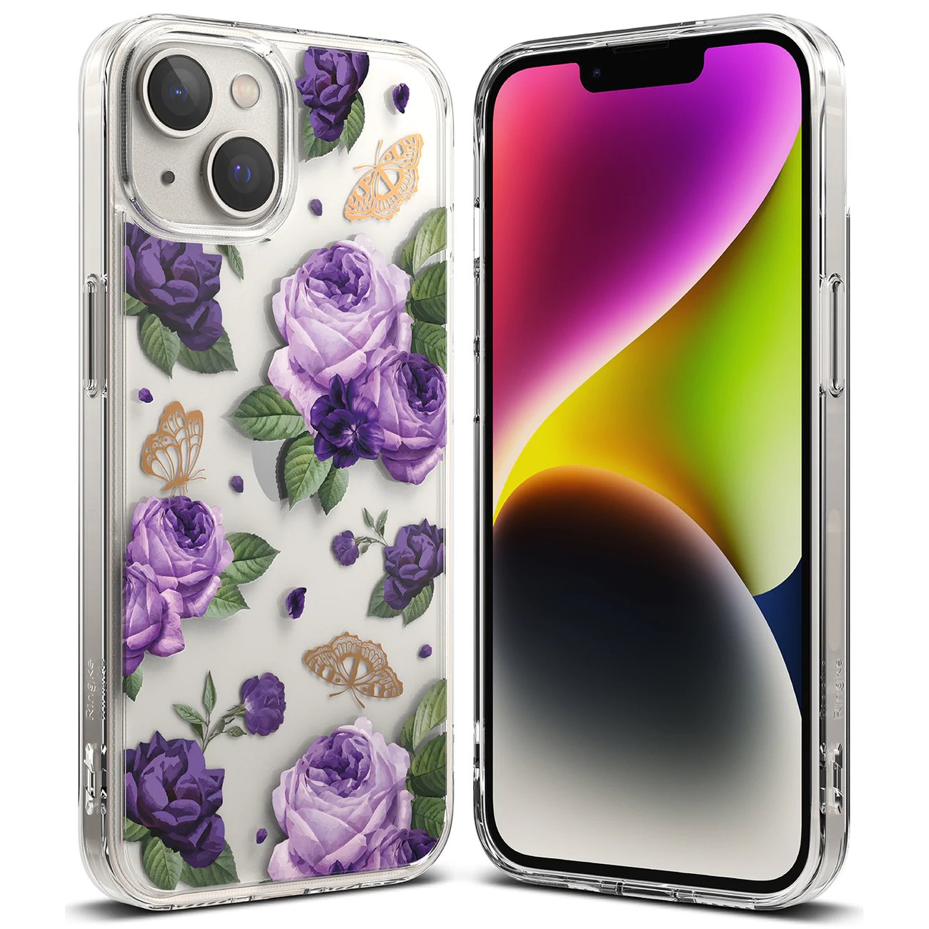 Ringke Fusion Design deksel med gelramme for iPhone 14 Plus, gjennomsiktig (lilla rose)