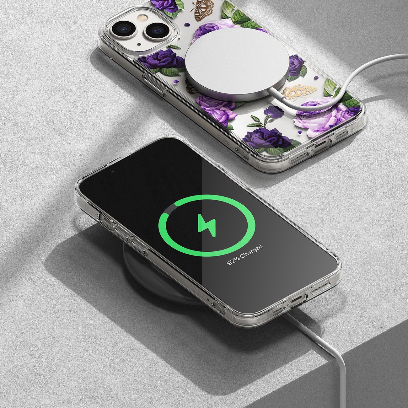 Ringke Fusion Design deksel med gelramme for iPhone 14 Plus, gjennomsiktig (lilla rose)