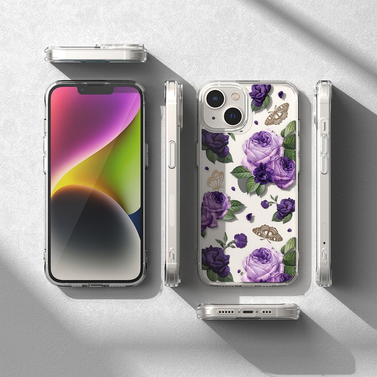 Ringke Fusion Design deksel med gelramme for iPhone 14 Plus, gjennomsiktig (lilla rose)
