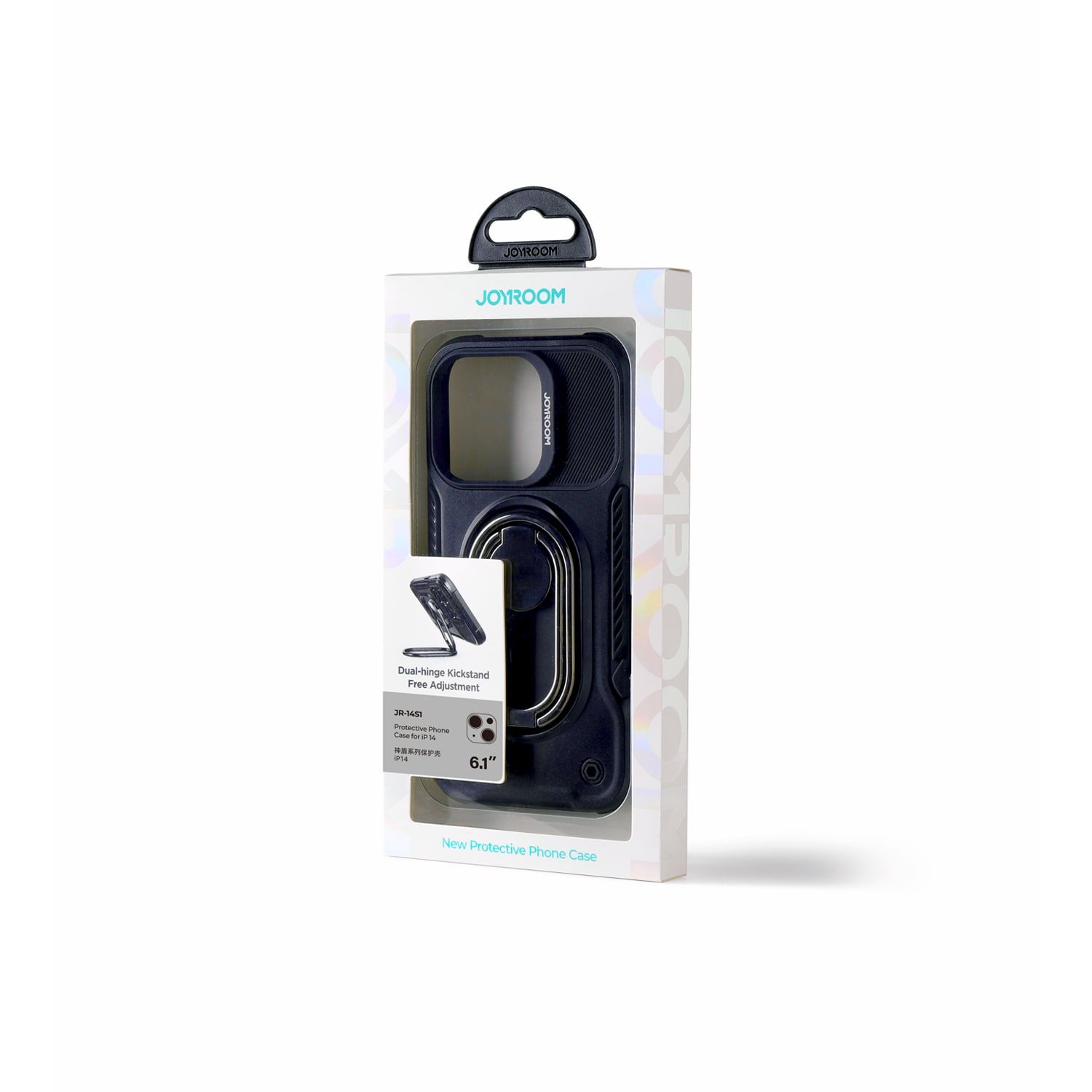 Joyroom Dual Hinge-etui for iPhone 14 pansret etui med stativ og ringholder svart
