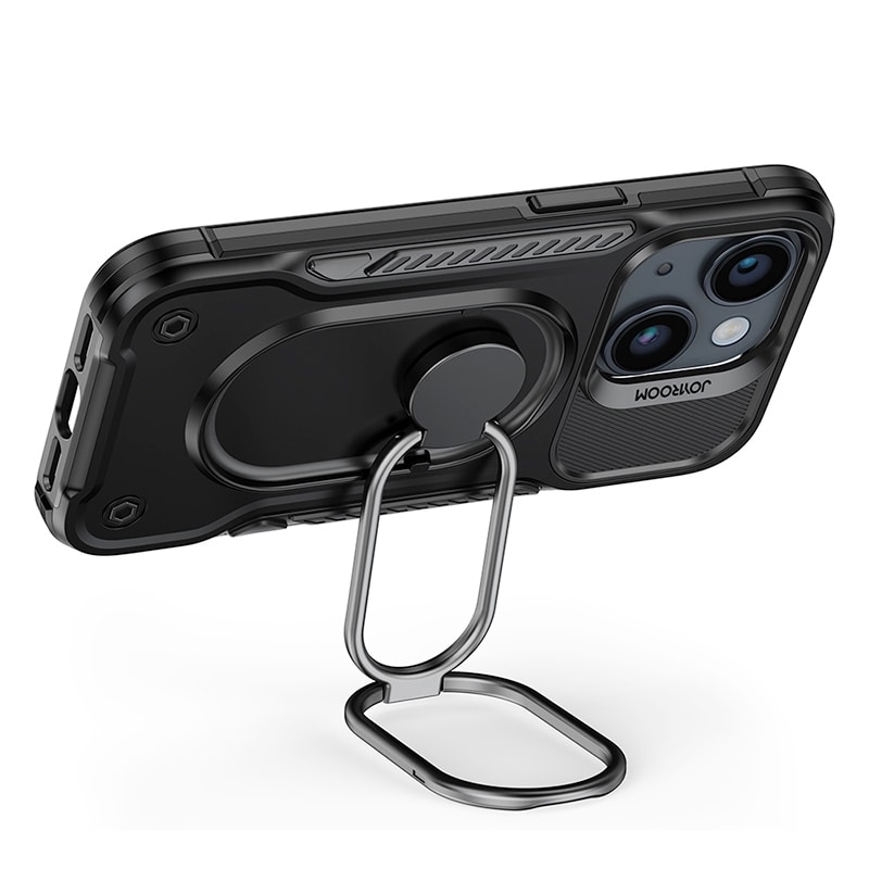 Joyroom Dual Hinge-etui for iPhone 14 pansret etui med stativ og ringholder svart