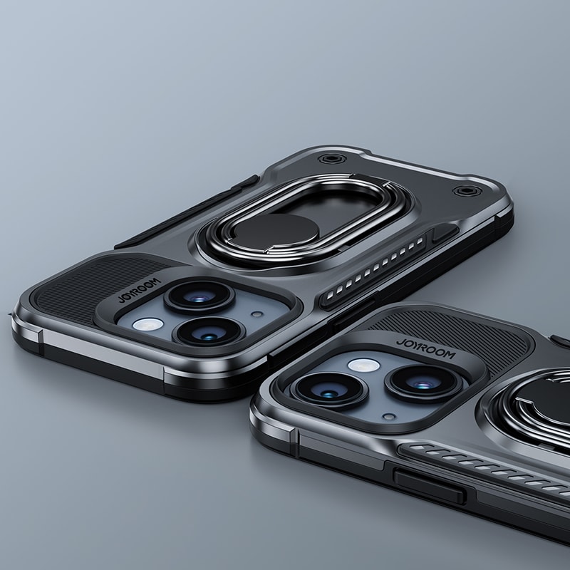 Joyroom Dual Hinge-etui for iPhone 14 pansret etui med stativ og ringholder svart