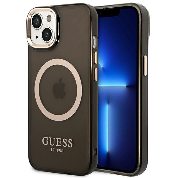 Guess GUHMP14SHTCMK iPhone 14 6,1" svart/svart hardt etui Gold Outline Translucent MagSafe