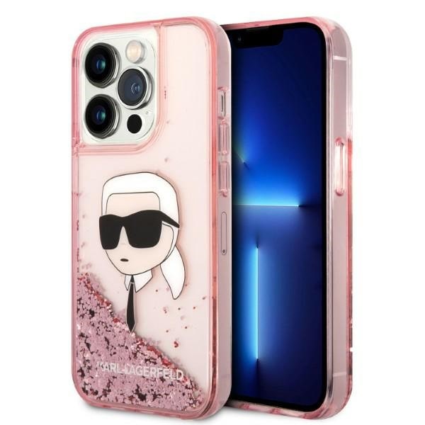 Karl Lagerfeld Glitter Karl's Head-etui til iPhone 14 Pro - rosa