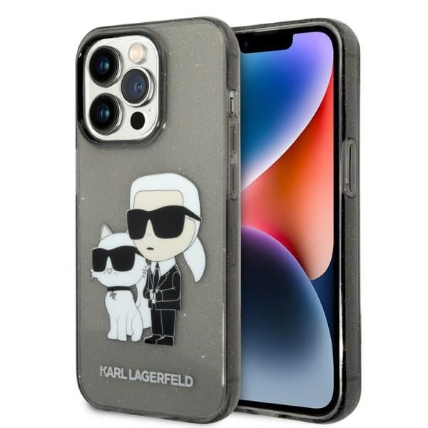 Karl Lagerfeld Glitter Karl&Choupette-etui til iPhone 14 Pro Max - svart
