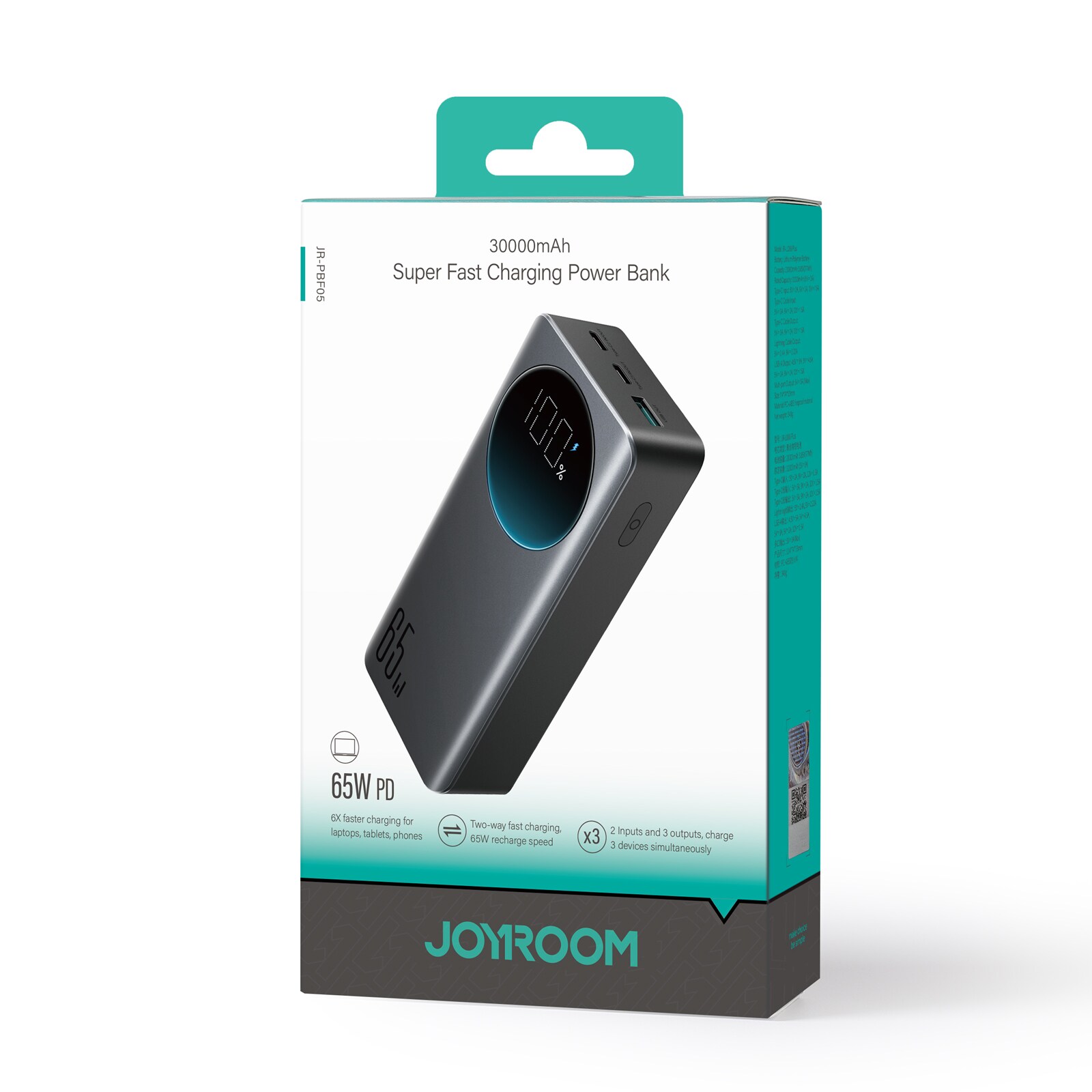 Joyroom 30000mAh 65W strømbank med digital skjerm (JR-PBF05) - svart