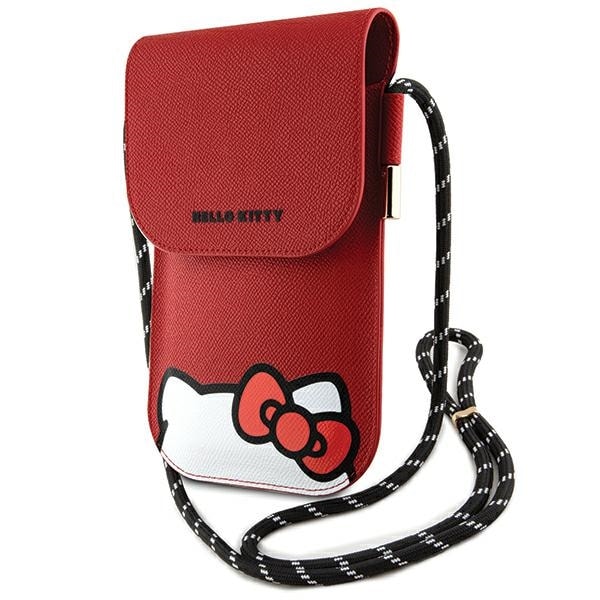 Hello Kitty Leather Hiding Kitty Cord-veske i skinn - rød