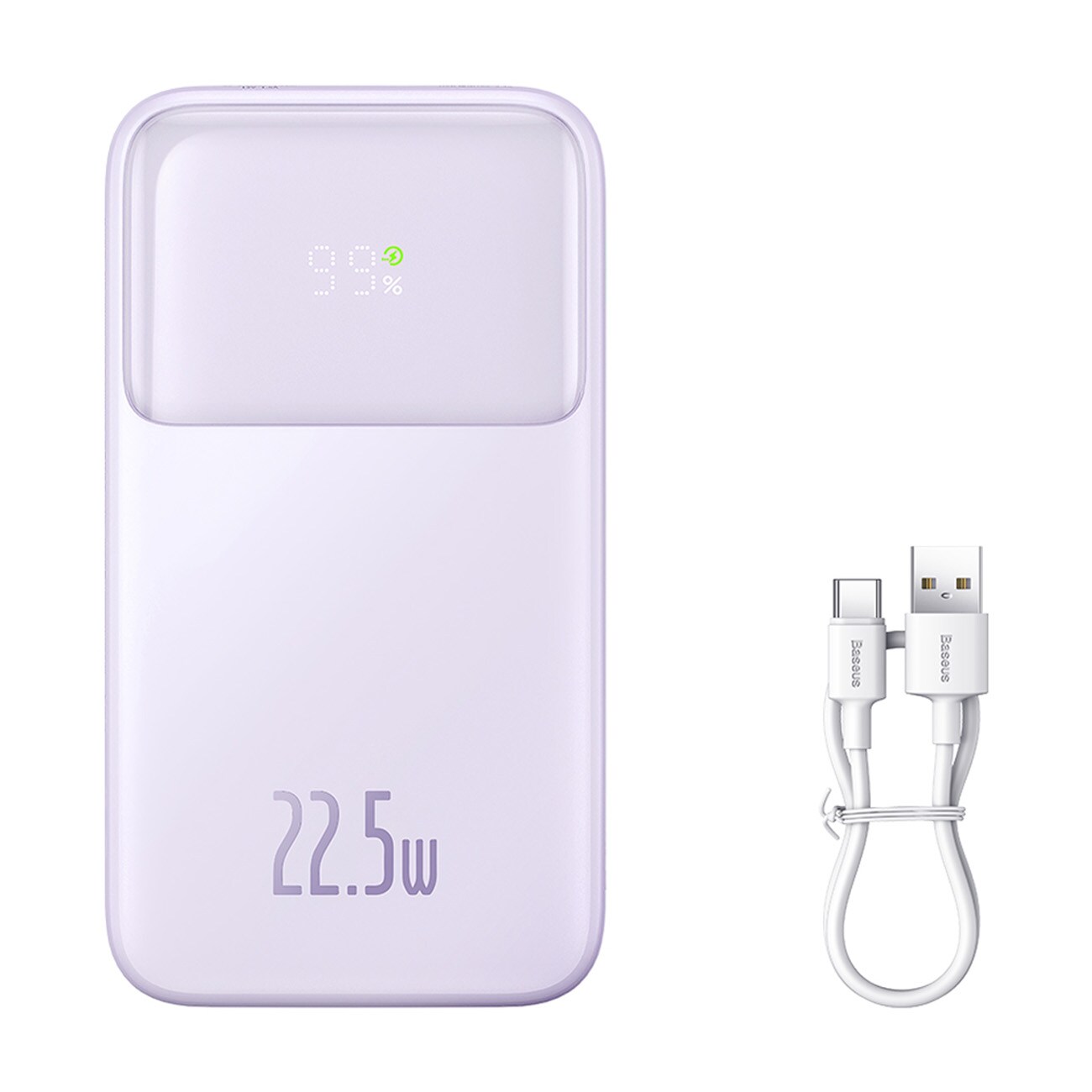 Baseus Comet Series powerbank med skjerm 10000mAh 22,5W - lilla + USB-A / USB-C-kabel