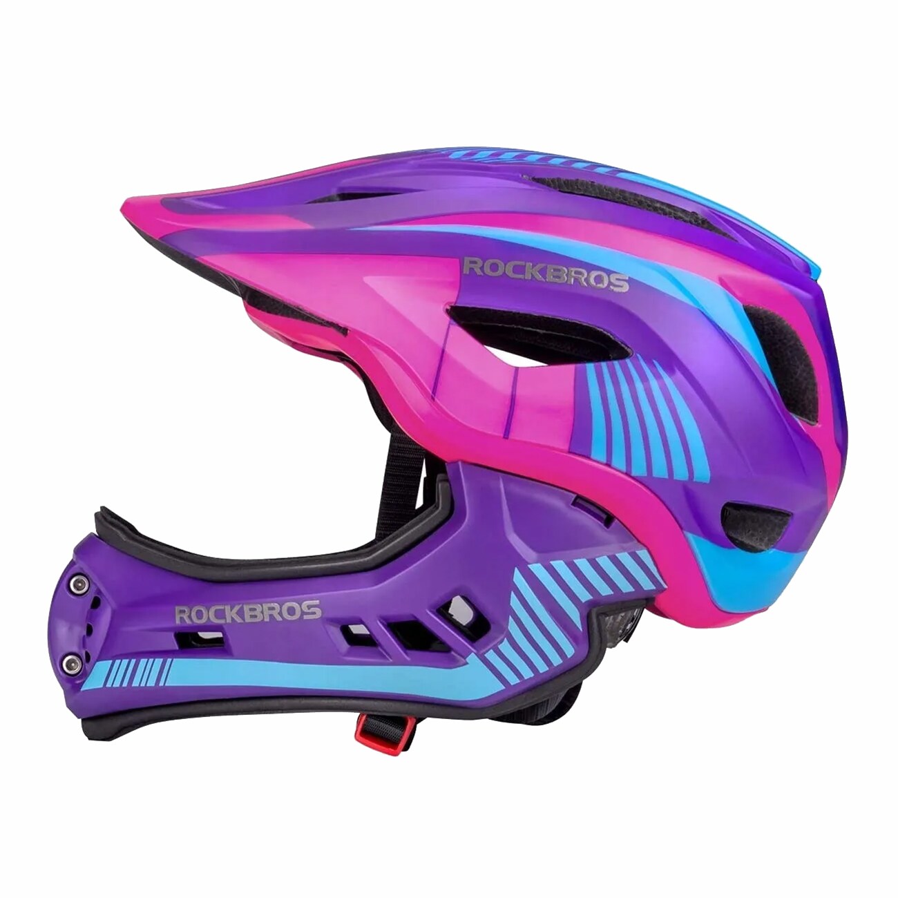 Rockbros TT-32SBPP-S barnesykkelhjelm med avtakbart hakestykke, størrelse S - lilla-rosa