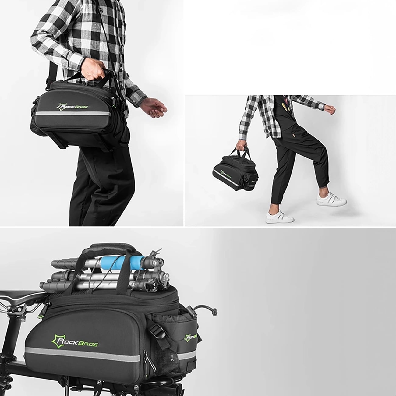 Rockbros A6-03BK bagasjebrettveske 10–35 l / sykkelveske med utvidbare sidelommer – Svart