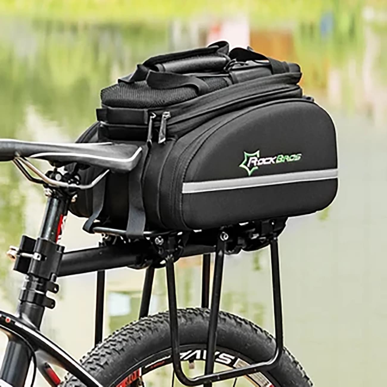 Rockbros A6-03BK bagasjebrettveske 10–35 l / sykkelveske med utvidbare sidelommer – Svart