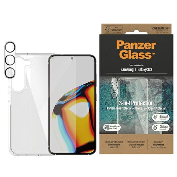 PanzerGlass Bundle 3in1 gjennomsiktig etui + film + kamerabeskytter for Samsung Galaxy S23