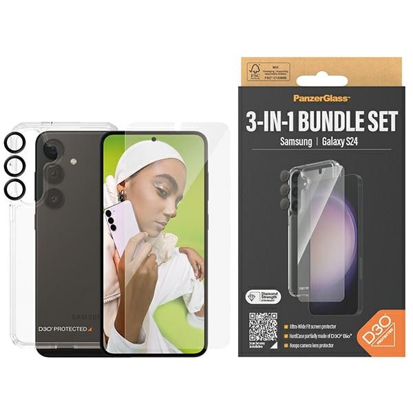 PanzerGlass Bundle 3in1 gjennomsiktig etui + film + kamerabeskytter for Samsung Galaxy S24