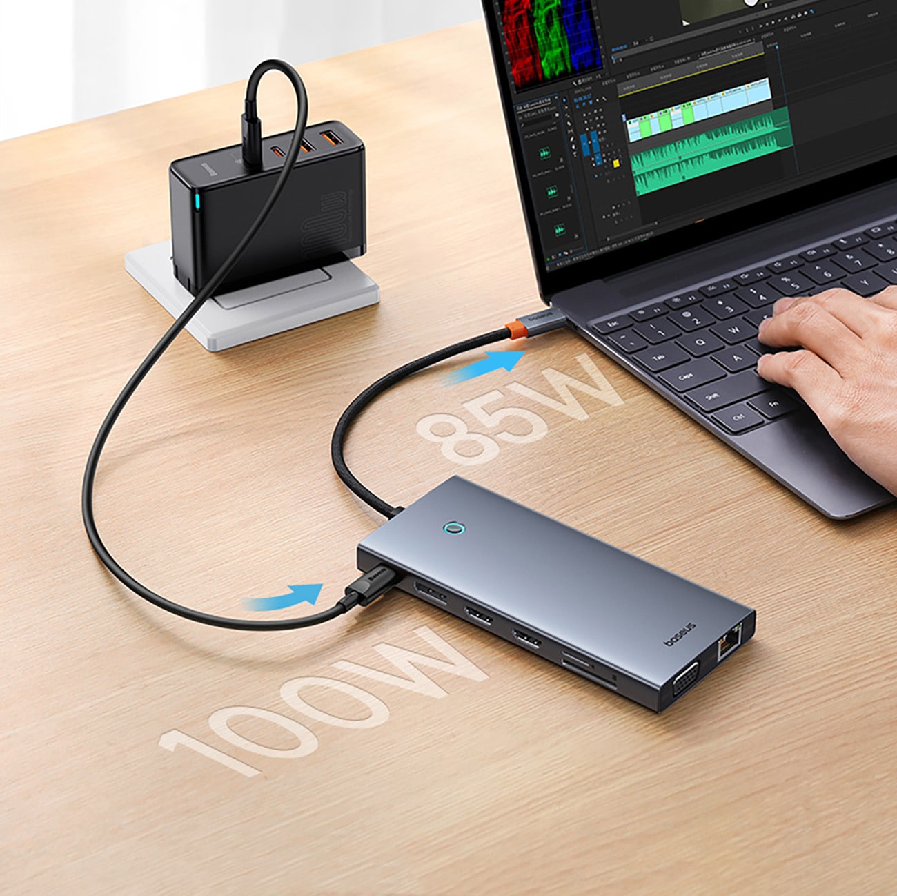 HUB Baseus PortalJoy 13in1 USB-C - 2x HDMI/DP/VGA/USB-A 3.1/USB-C 3.1/PD/RJ45/SD/TF/AUX - grå