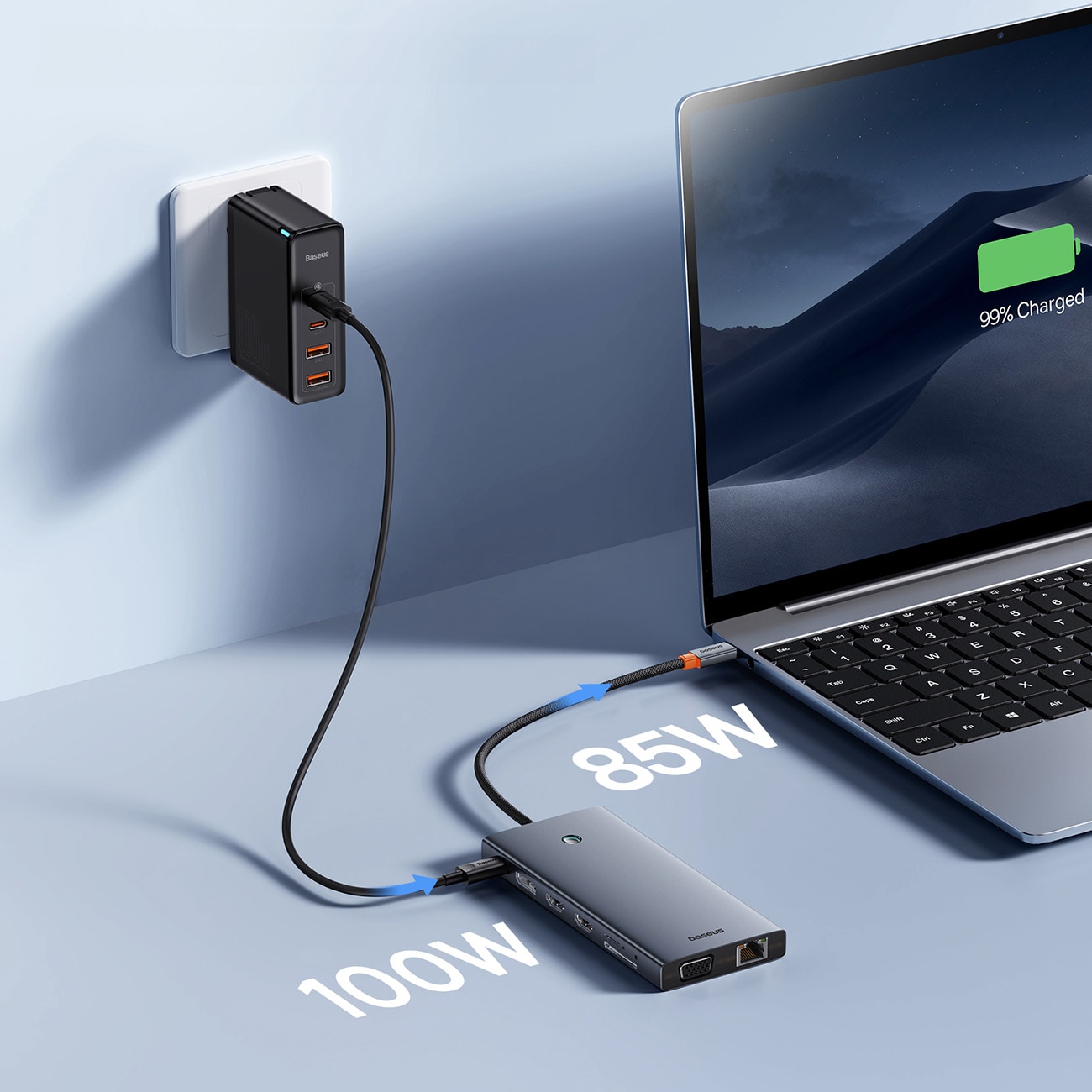 HUB Baseus PortalJoy 13in1 USB-C - 2x HDMI/DP/VGA/USB-A 3.1/USB-C 3.1/PD/RJ45/SD/TF/AUX - grå