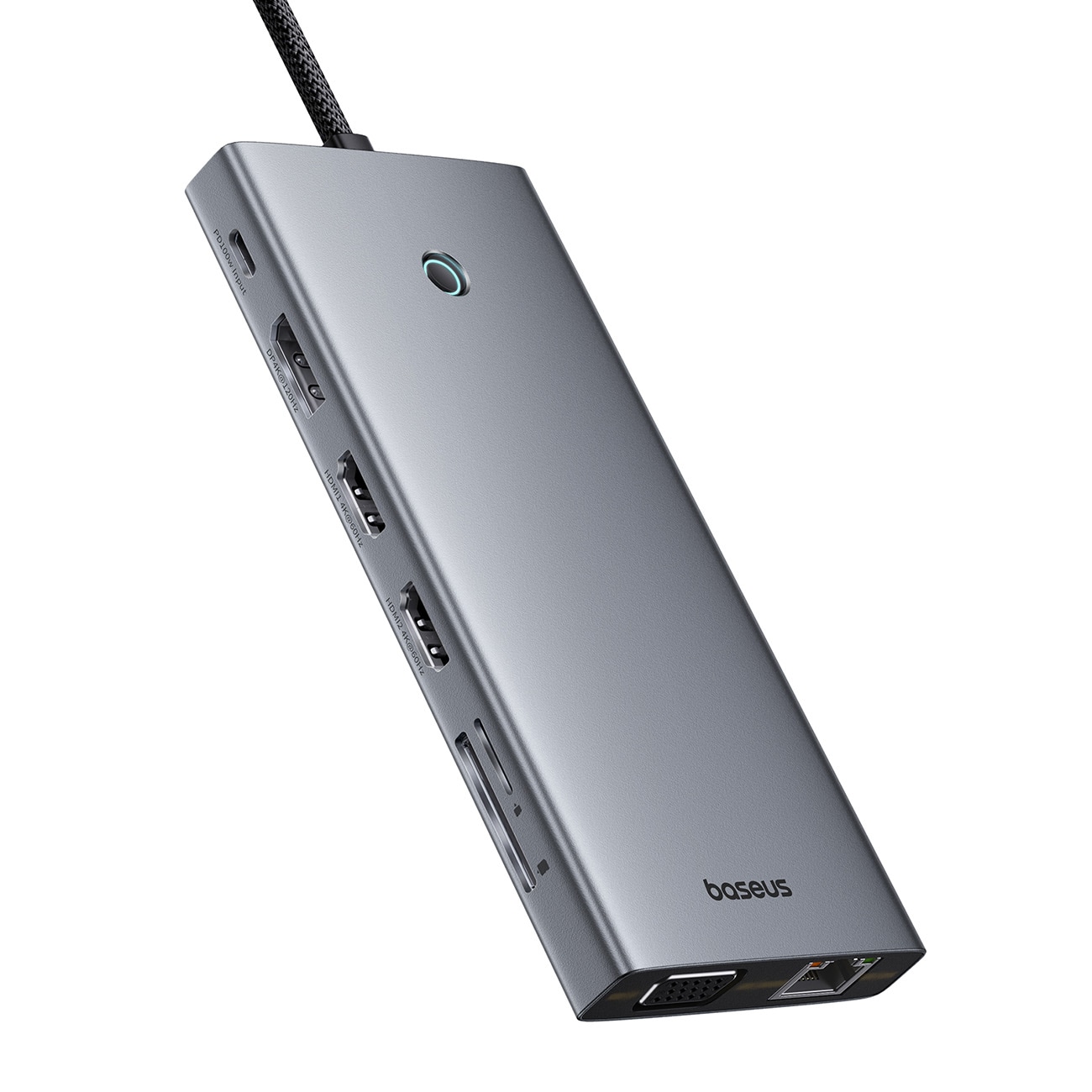 HUB Baseus PortalJoy 13in1 USB-C - 2x HDMI/DP/VGA/USB-A 3.1/USB-C 3.1/PD/RJ45/SD/TF/AUX - grå