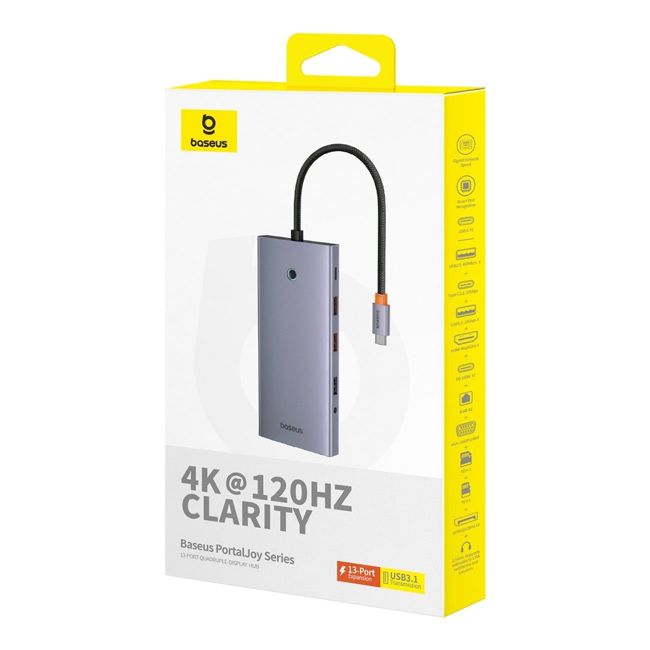 HUB Baseus PortalJoy 13in1 USB-C - 2x HDMI/DP/VGA/USB-A 3.1/USB-C 3.1/PD/RJ45/SD/TF/AUX - grå