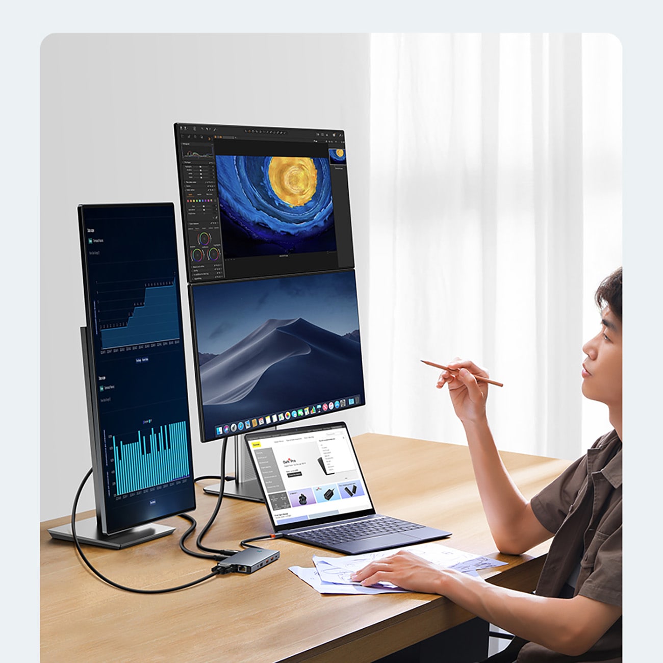 HUB Baseus PortalJoy 13in1 USB-C - 2x HDMI/DP/VGA/USB-A 3.1/USB-C 3.1/PD/RJ45/SD/TF/AUX - grå