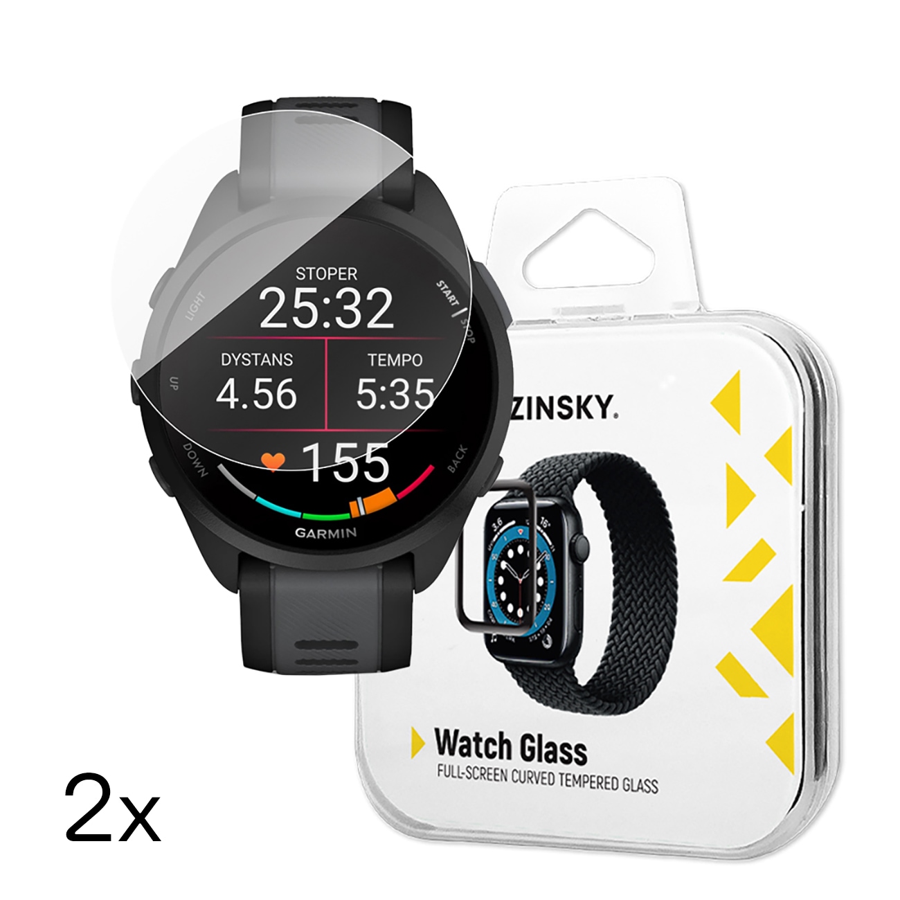 Wozinsky Fullt limt herdet glass for Garmin Forerunner 165 (2 stk.)