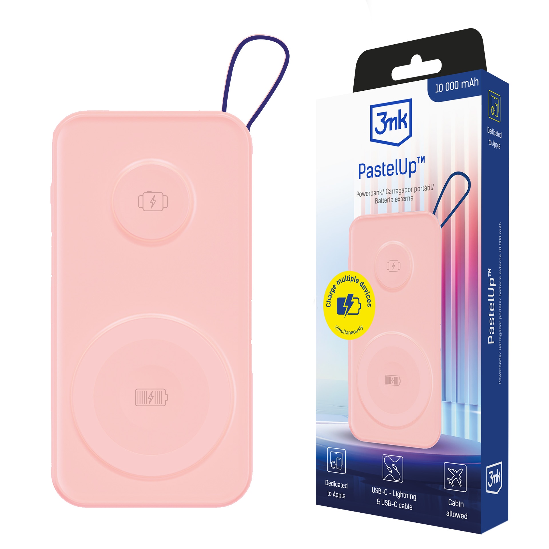 Powerbank 3mk PastelUp 10 000 mAh 22,5 W USB 1A1C - rosa