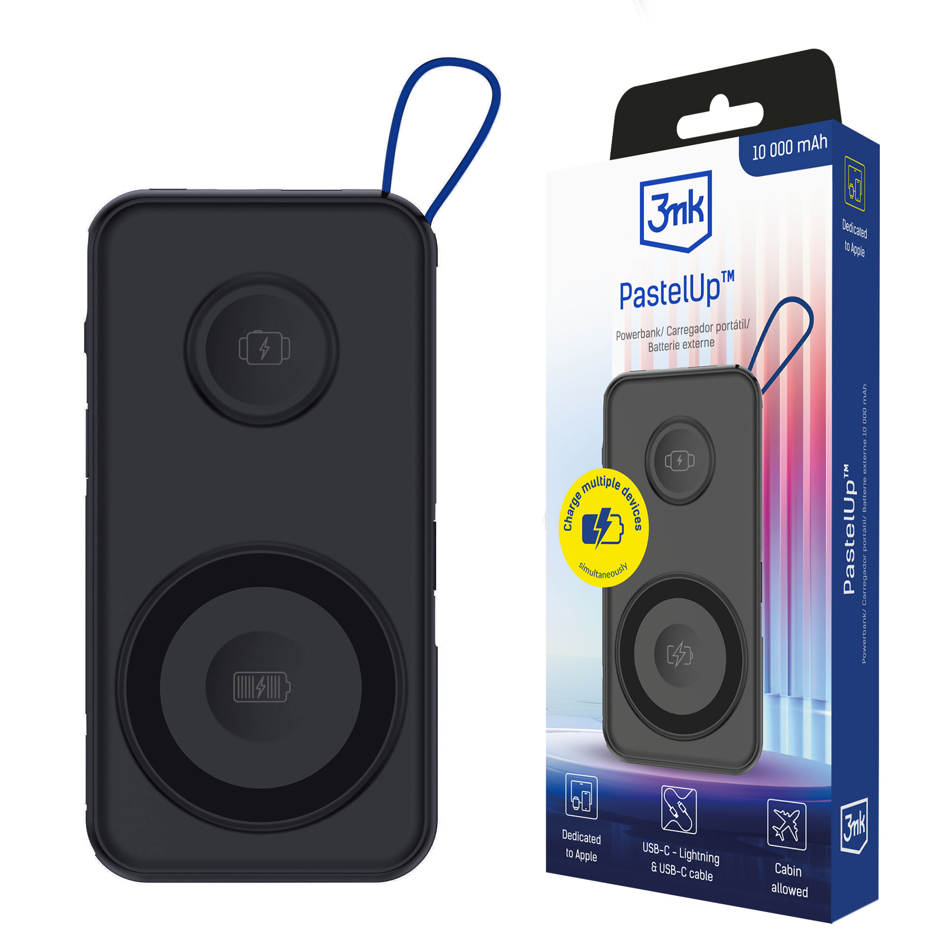 Powerbank 3mk PastelUp 10 000 mAh 22,5 W USB 1A1C - svart