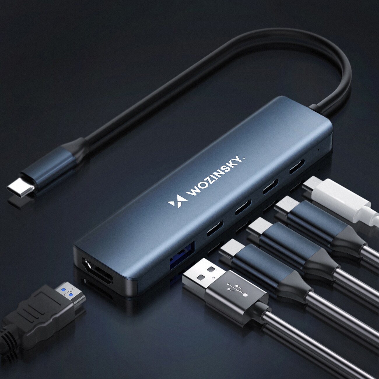 USB-C 6 i 1-hub Wozinsky WHBC10Y4S Multifunksjonell, aluminium, med 25 cm kabel - grå
