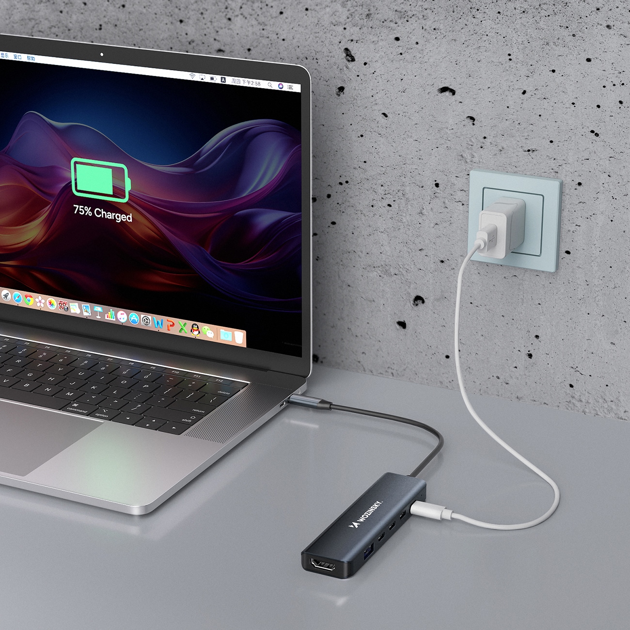USB-C 6 i 1-hub Wozinsky WHBC10Y4S Multifunksjonell, aluminium, med 25 cm kabel - grå