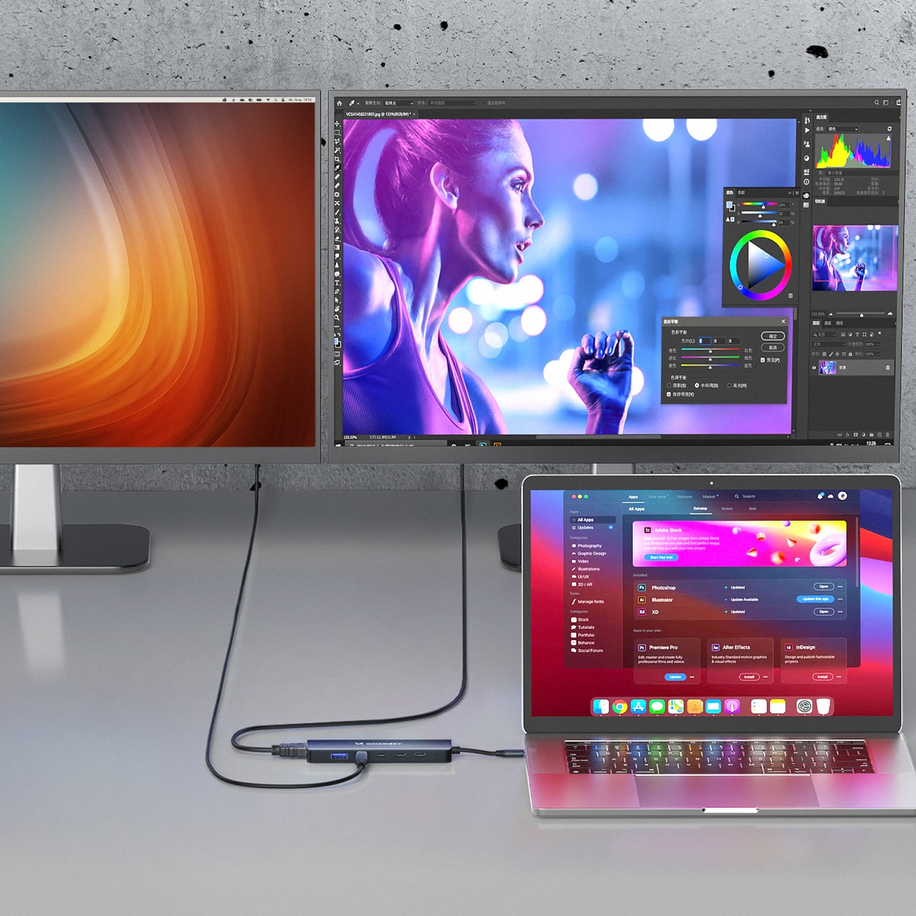 USB-C 6 i 1-hub Wozinsky WHBC10Y4S Multifunksjonell, aluminium, med 25 cm kabel - grå