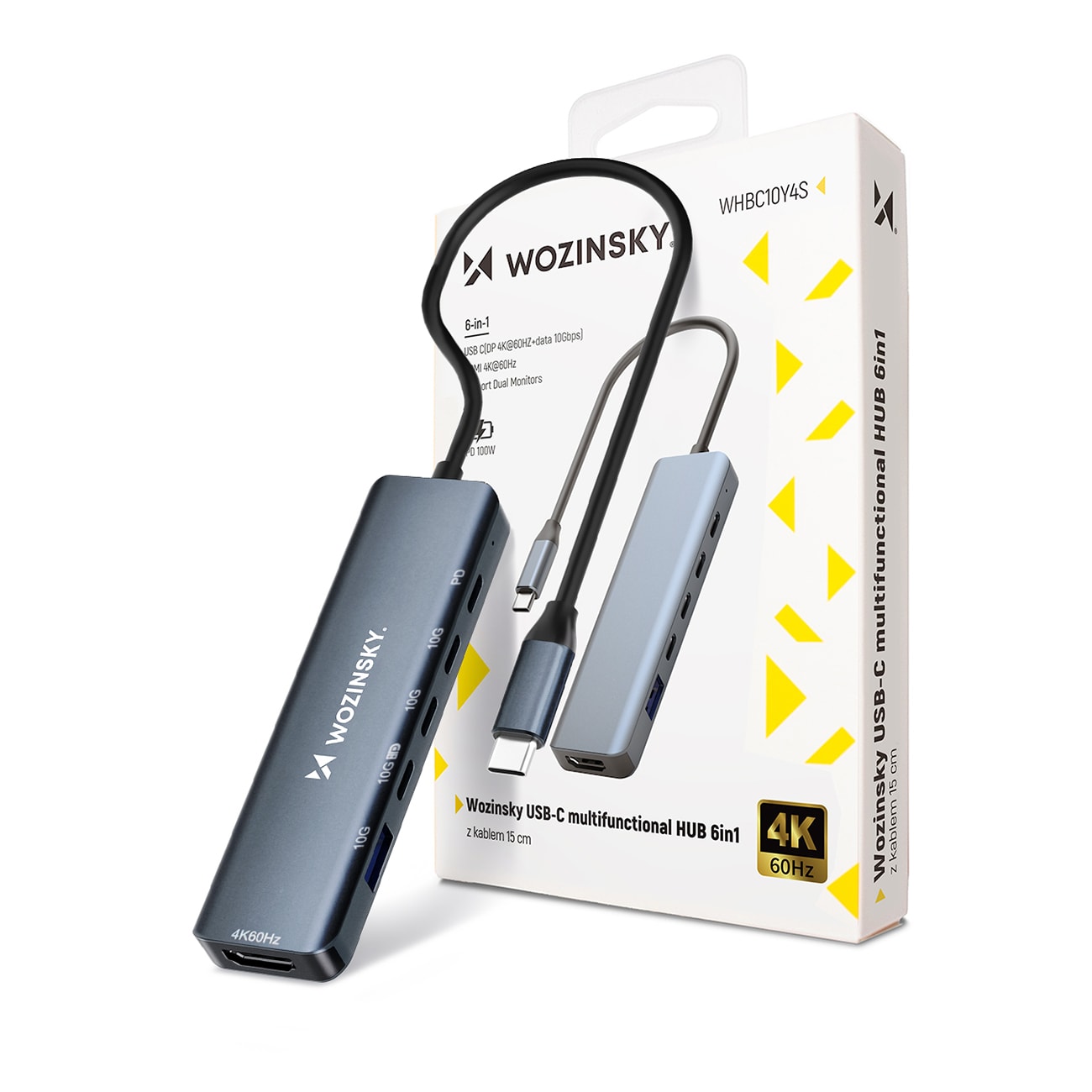 USB-C 6 i 1-hub Wozinsky WHBC10Y4S Multifunksjonell, aluminium, med 25 cm kabel - grå