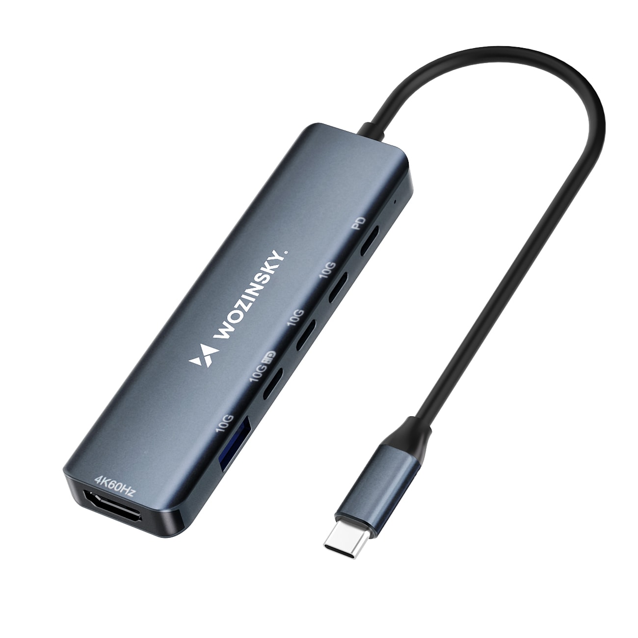USB-C 6 i 1-hub Wozinsky WHBC10Y4S Multifunksjonell, aluminium, med 25 cm kabel - grå
