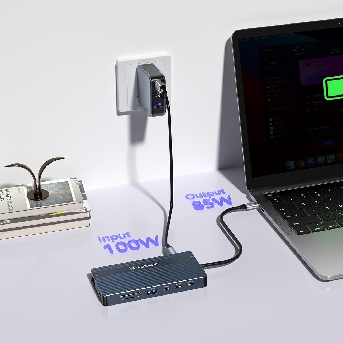 USB-C Hub 14 i 1 Wozinsky WDS03Y5S - aluminium, 4K for tre skjermer, 100 W PD, 10 Gbps