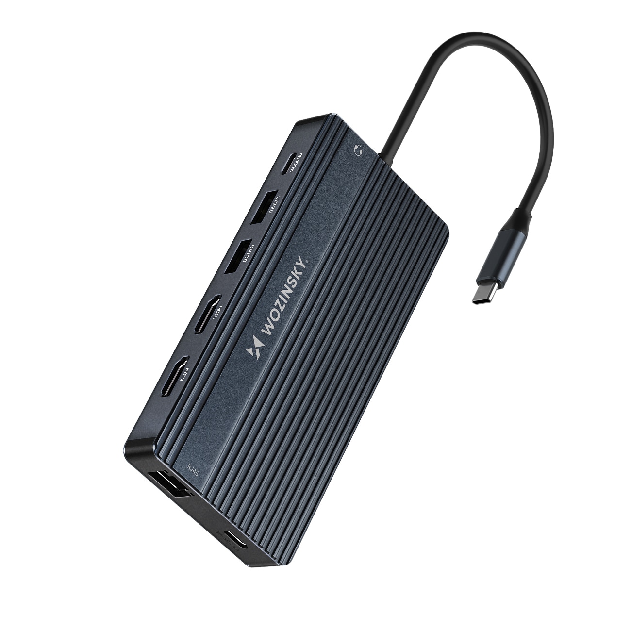 USB-C Hub 14 i 1 Wozinsky WDS03Y5S - aluminium, 4K for tre skjermer, 100 W PD, 10 Gbps