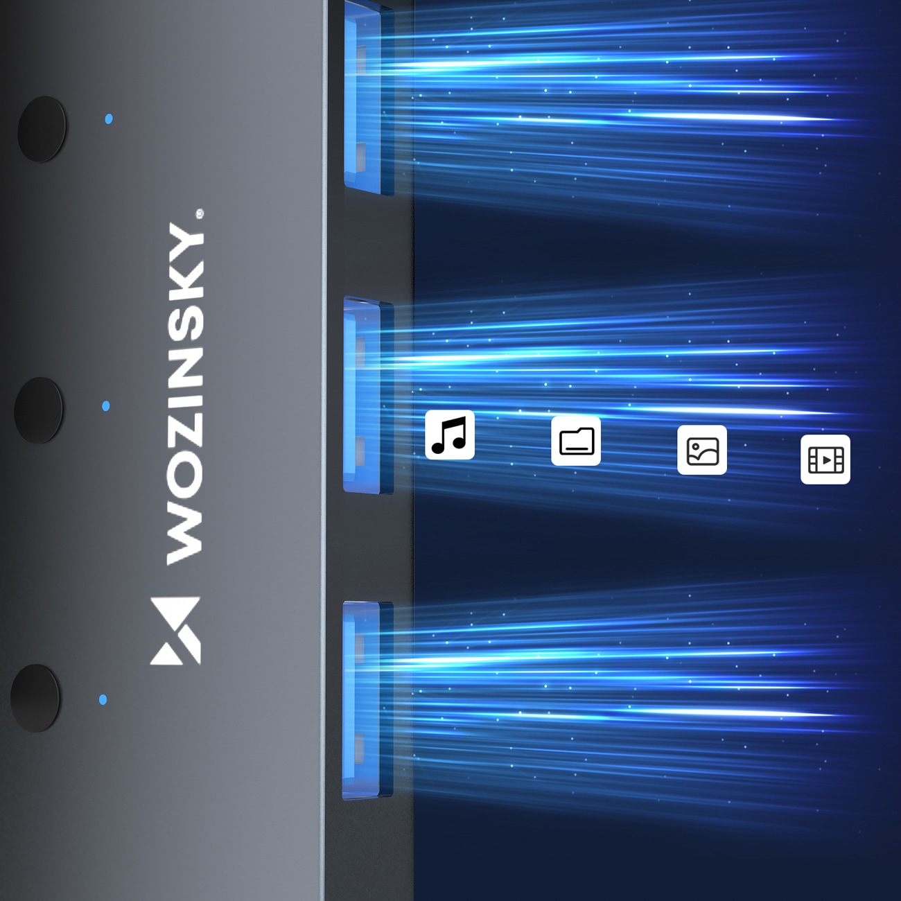 Wozinsky WHS080YSS USB-A Hub 4x USB-A 3.0 med individuelle brytere, aluminium, 30 cm kabel - grå