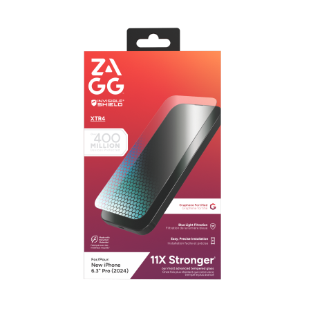 ZAGG InvisibleShield Glass XTR4 Graphene skjermbeskytter med blått lysfilter for iPhone 16 Pro