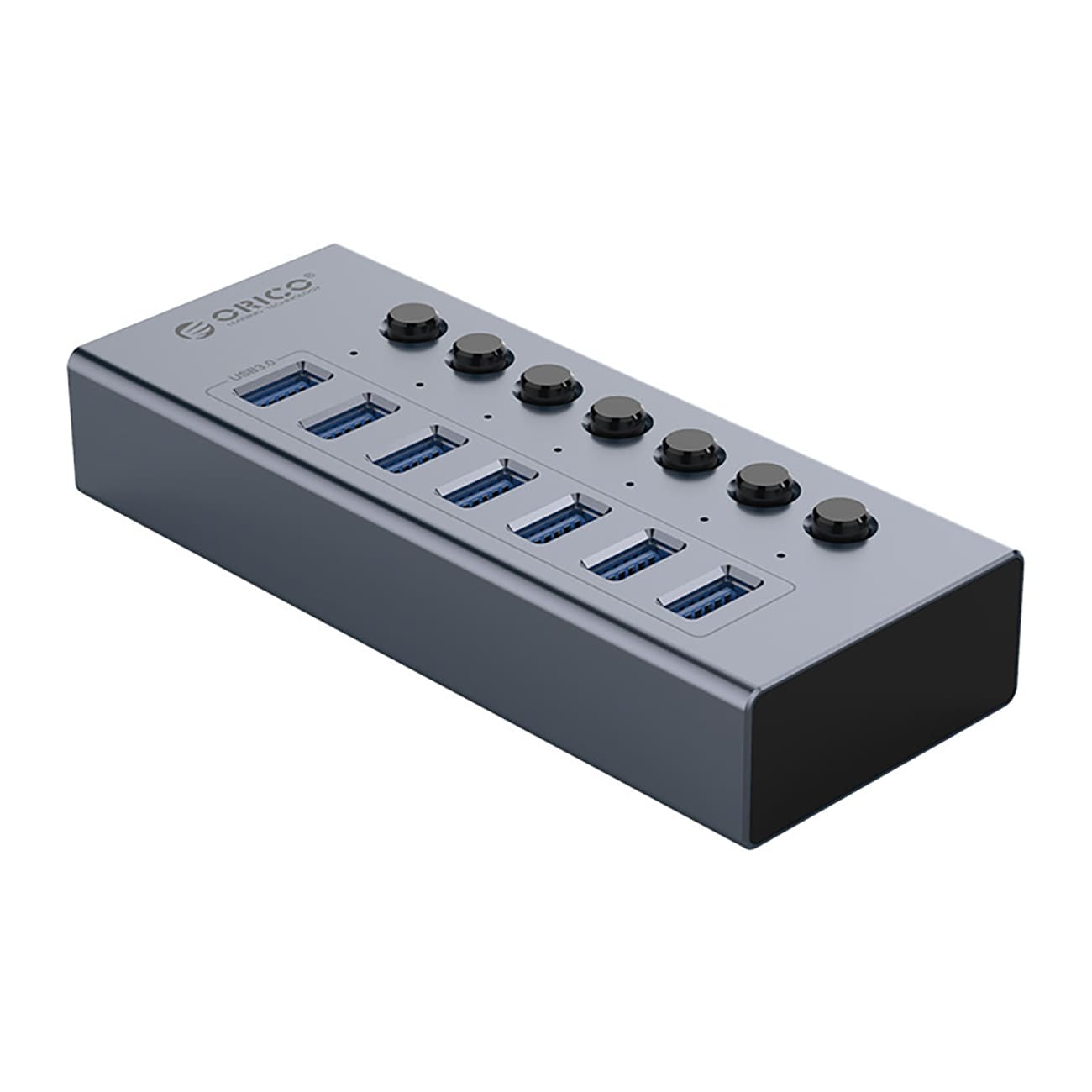 Orico BT2U3-7AB Hub 7x USB-A 3.0 med brytere - grå