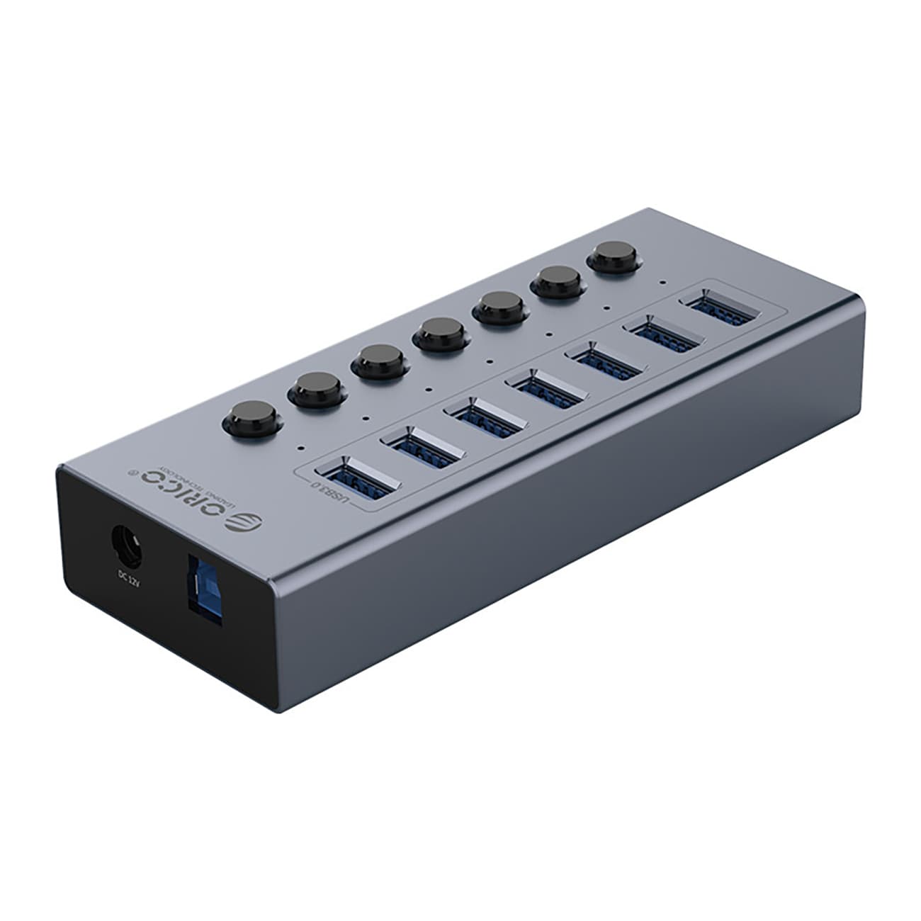 Orico BT2U3-7AB Hub 7x USB-A 3.0 med brytere - grå